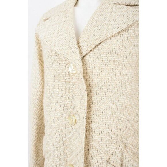 Vintage 60s 70s Womens Beige Tweed Coat Mid Length Size L  ILGWU Union Label - Picture 3 of 6